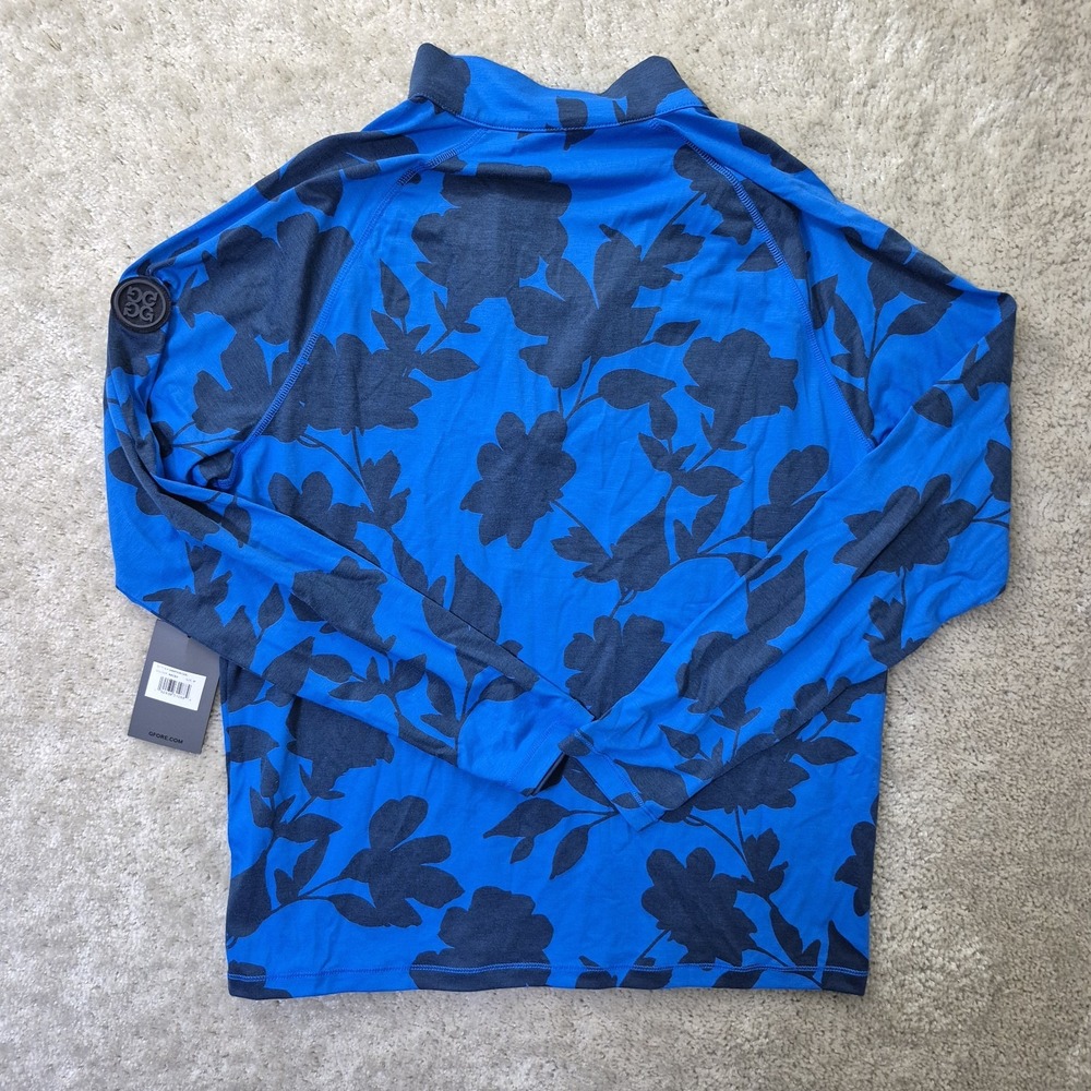 G/Fore Tonal Floral Luxe Top Mens Medium Blue 1/4 Zip Shirt Stretch Golf Outdoor - Picture 9 of 9